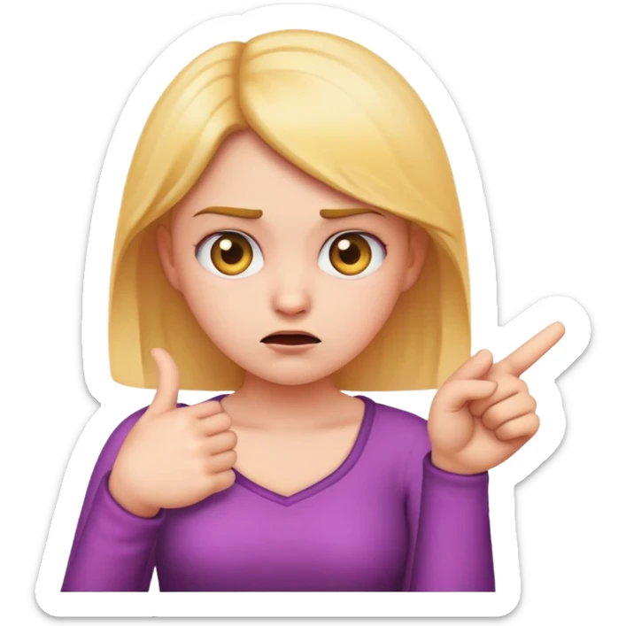 an girl emojis who looks both guilty and confused and pointing at their chest and not pointing at the air. because they were accused of some thing and are pretending it wasn’t them.  sticker