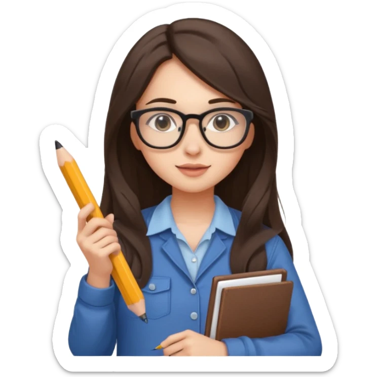 girl architect - brunette - 20 years old cute pose - long hair girl no eye glasses. pretty girl sticker