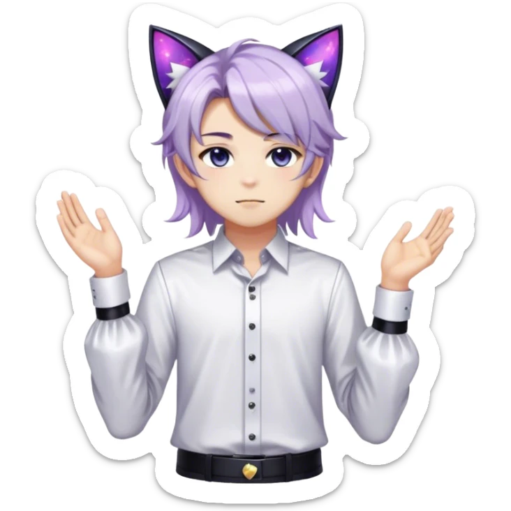 effeminate young dark nebula femboy man with shiny hair, cat ears, blouse, cute, gorgeous, anime, catboy, full body sticker