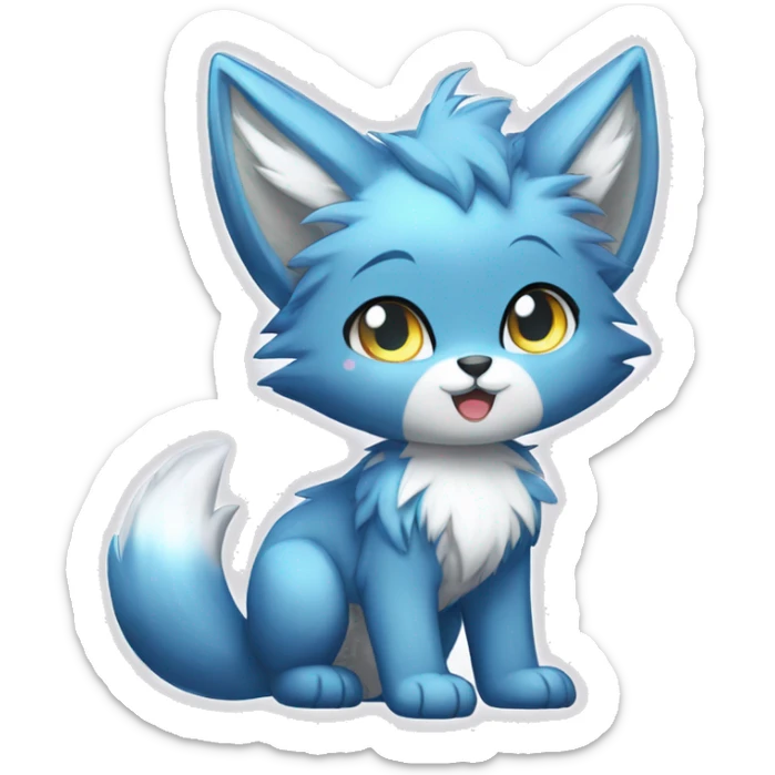 a shiny sparkle-furry fur-sona kemono-style-chibi-style cat-fox-Fakémon-hybrid full body sticker