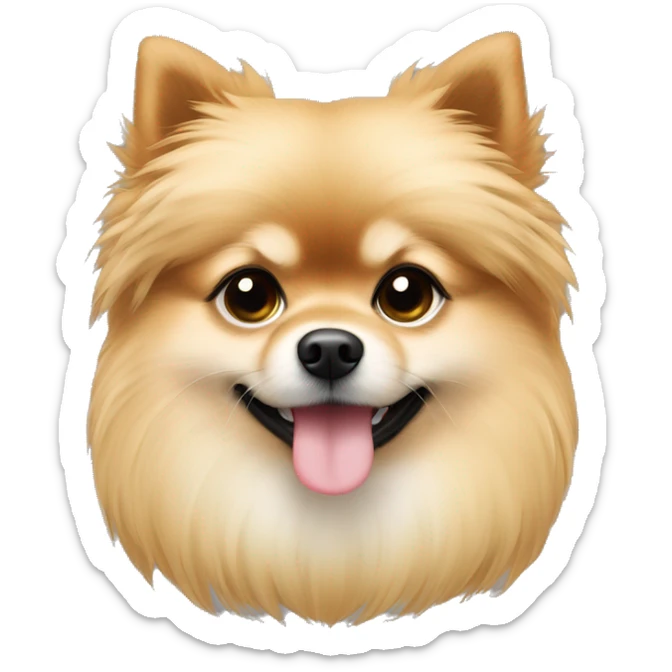 Hay una Chía rubia guapa con el pelo liso con volumen y ojos negros que tiene en brazos un pomeranian blanco y rojizo sticker