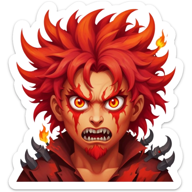 Wild demonic artist with crazy hair and fiery eyes, painting chaotic hellish scenes sticker