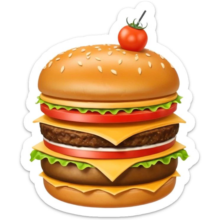 Crea una escena que contenga el mega combo: una hamburguesa, un frappé y papas fritas sticker