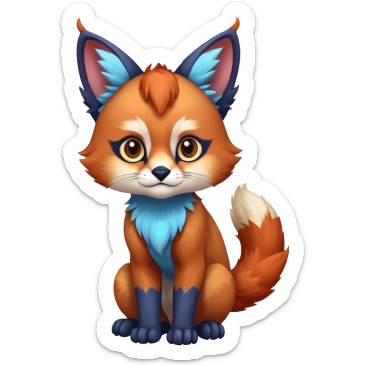 Colorful tropical blue exotic cute cool beautiful shiny beautiful fantasy-caracal-Gryphon-Cacomistle-Trico-Red-Panda-oncilla-animal-Fakémon-hybrid-fursona (full body) sticker