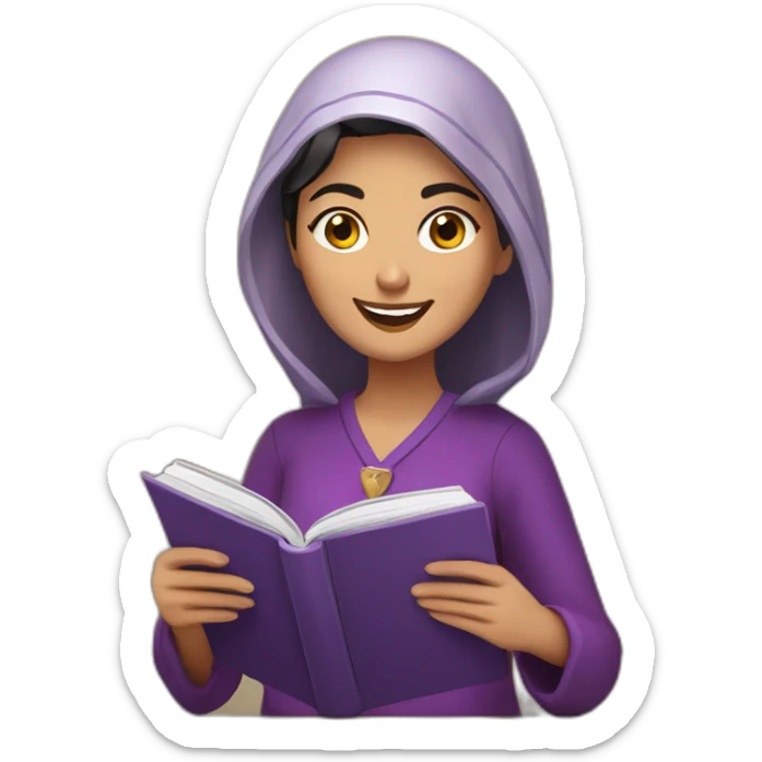 Armenian women with the purple clothes reading book and looking at camera and smiling  sticker