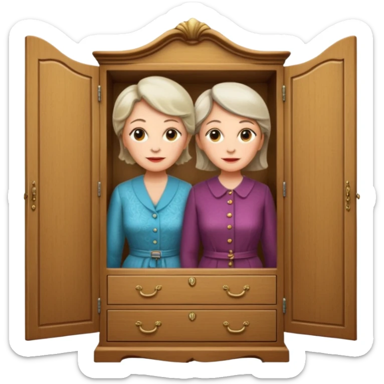 A character from the fairy tale Beauty and the Beast: the middle-aged lady (around 40 years old) who was turned into a wardrobe. She retains the wardrobe's original form, with an anthropomorphic face on the closed cabinet. sticker