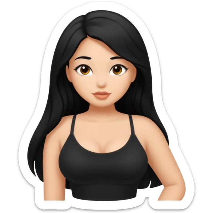 apple-style emoji of a beautiful curvy dusky-skinned girl with long black hair, wearing a black cami top sticker