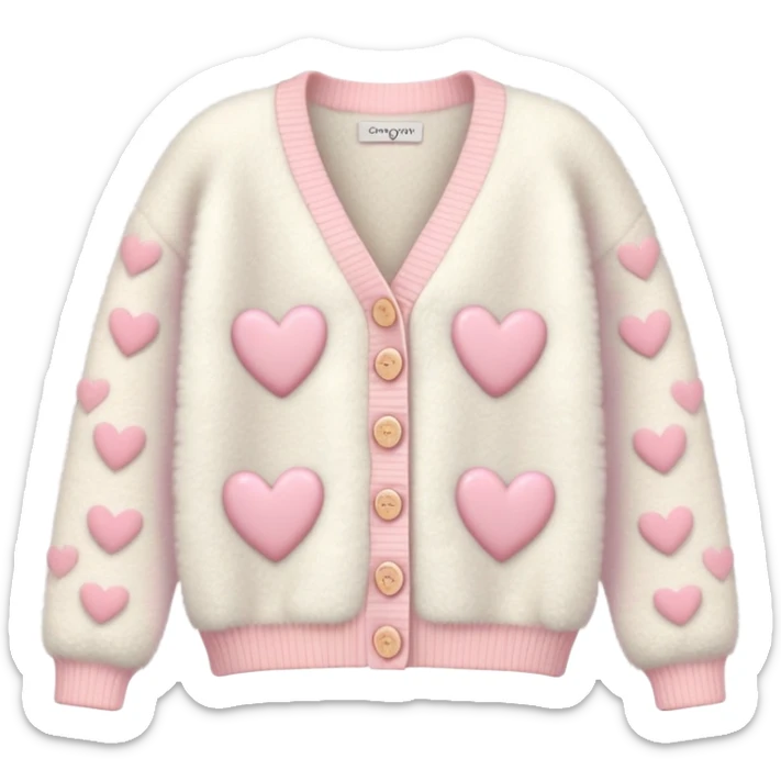 Ivory fuzzy cardigan with light pink hearts and heart-shaped pastel pink buttons  sticker