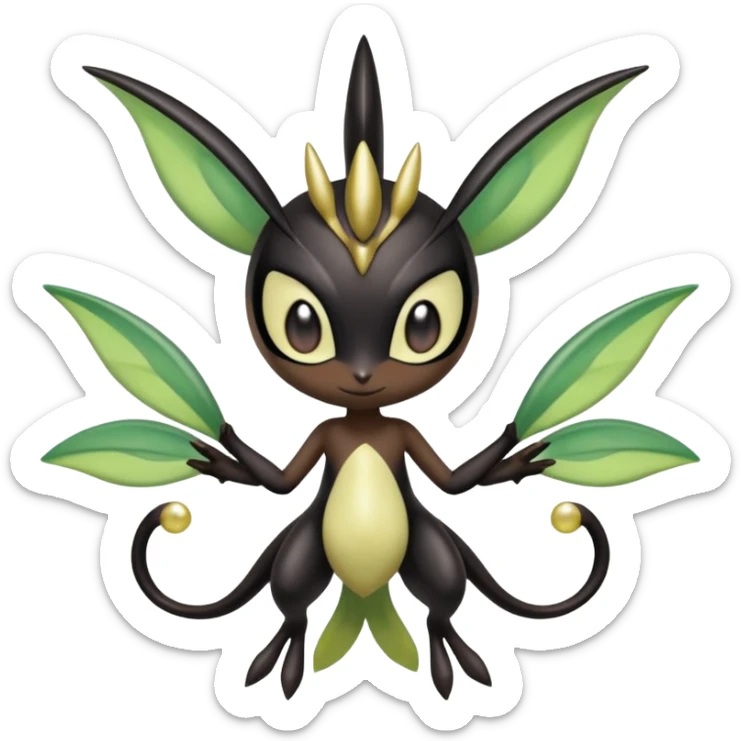 Shiny glossy melanistic oily Meloetta-Celebi-Giratina-Noibat-Pokémon-Fakémon-fusion-hybrid-creature sticker