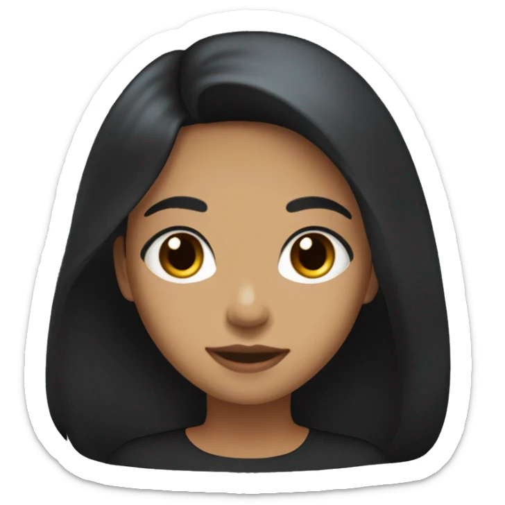 girl with long black hair, big dark brown eyes, and medium toned skin with a black shirt on sticker