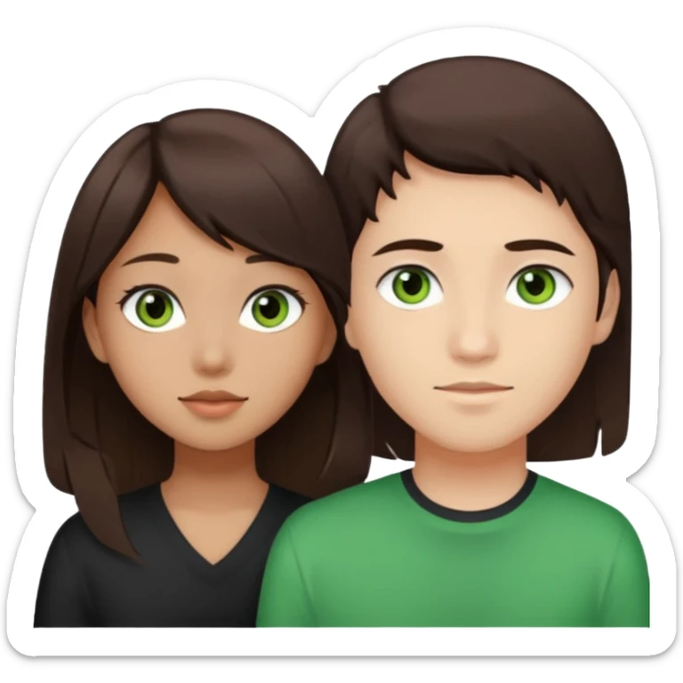 A darker Asian girl with brown eyes and dark brown hair, with her white boyfriend who has green eyes and light brown hair. sticker