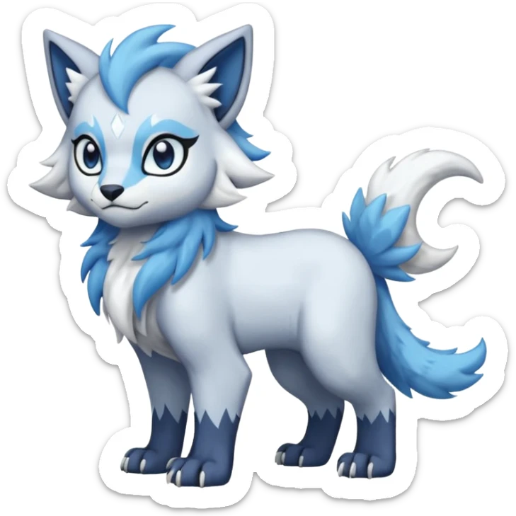 Icy glistening flaky scaly furry flurry cute realistic cozy boreal boreal-lupus-Lunaray-Manectric-Absol-Luxray-Bobcat-Fakémon-fusion-animal-creature, full body  sticker