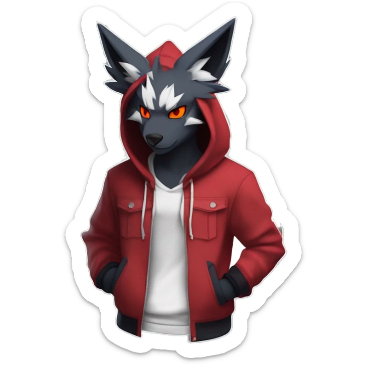 Edgy Cool Anthro Zoroark-Zangoose-Litten Fakemon Fursona Hoodie Full Body sticker