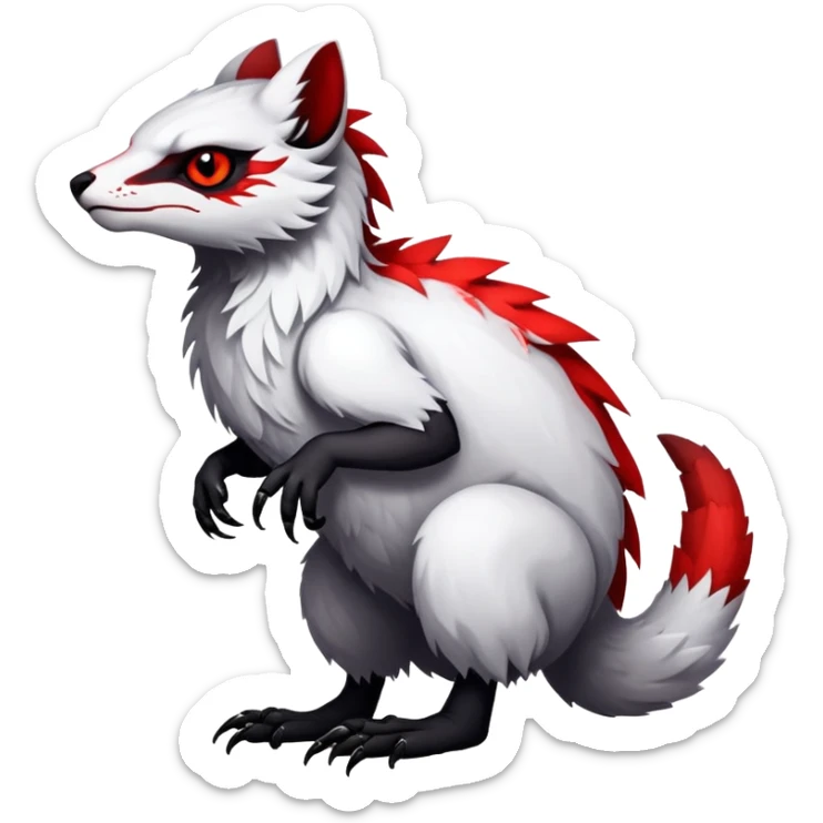 a white with black belly and red eyes exotic edgy vernid-fionbri-creature full body sticker