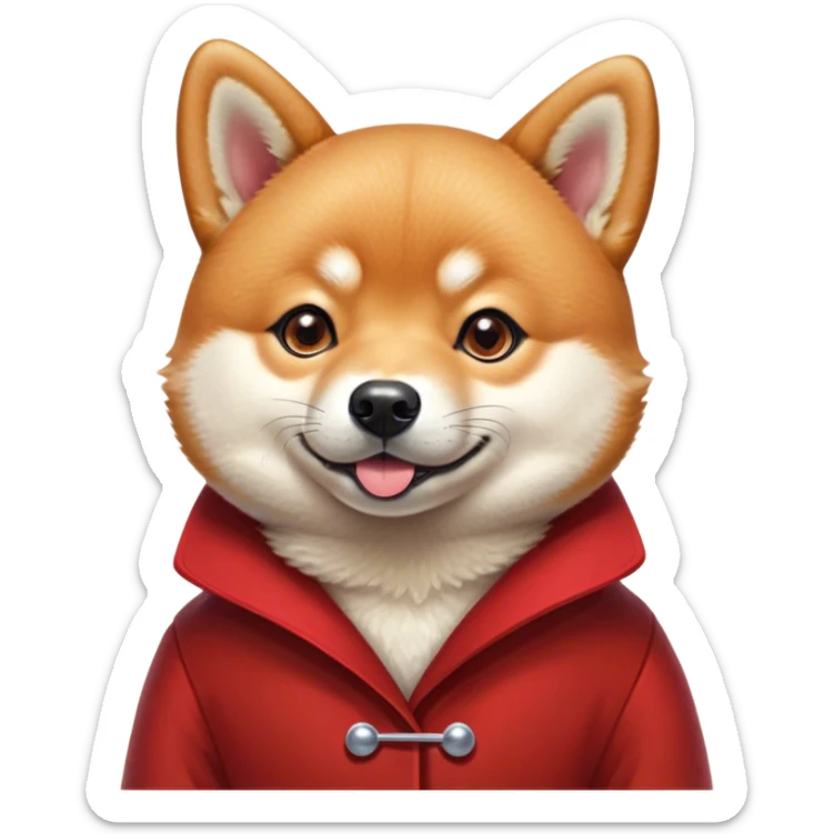 Cinematic Cute Shiba Inu Portrait Emoji, Head tilted playfully and inquisitively, featuring a rich red coat with a creamy underbelly and perky ears, round, sparkling brown eyes filled with curiosity, Simplified yet irresistibly adorable features, highly detailed, glowing with a warm, friendly glow, high shine, affectionate and lively, stylized with a touch of whimsy, bright and endearing, soft glowing outline, capturing the essence of a mischievous yet loving pup, so playful it feels like it could leap out of the screen and into your arms! sticker