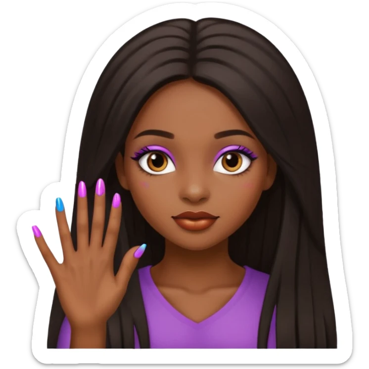 face girl with nails and cute make up black girl strait hair super long sticker