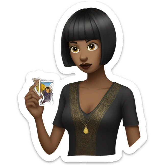 A girl with short black hair, with a tarot card in her hand and a cigarette in her mouth sticker