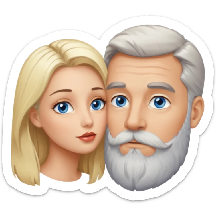 Kissing Man with hazel eyes and gray beard smooching sexy  blonde blue-eyed  woman sticker