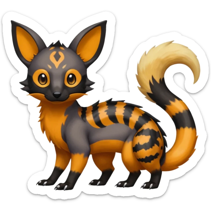 Rare exotic cute epic aesthetic gothic colorful Salandit-Eevee-Civet-species-Fakemon-hybrid-creature, with markings, full body sticker