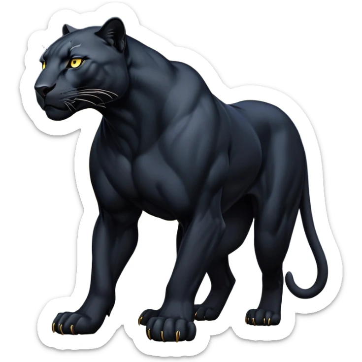 cinematic-panther-realistic-full-body-stalking-emoji,-sleek-midnight-black-coat-glowing-under-moonlight,-muscular-frame-moving-with-silent-power,-head-tilted-dramatically,-piercing-golden-eyes-filled-with-mystery,-simplified-yet-realistic-focused-features,-highly-detailed,-glowing-with-an-almost-sarcastic-glow sticker