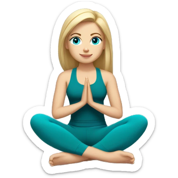 Blonde Yoga girl sitting legs crossed teal crop top blue eyes sticker