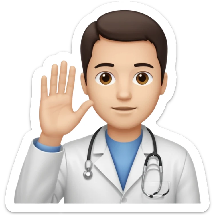 Radiografía de mano sostenida por un hombre con bata blanca  piel clara cabello café obscuro sticker