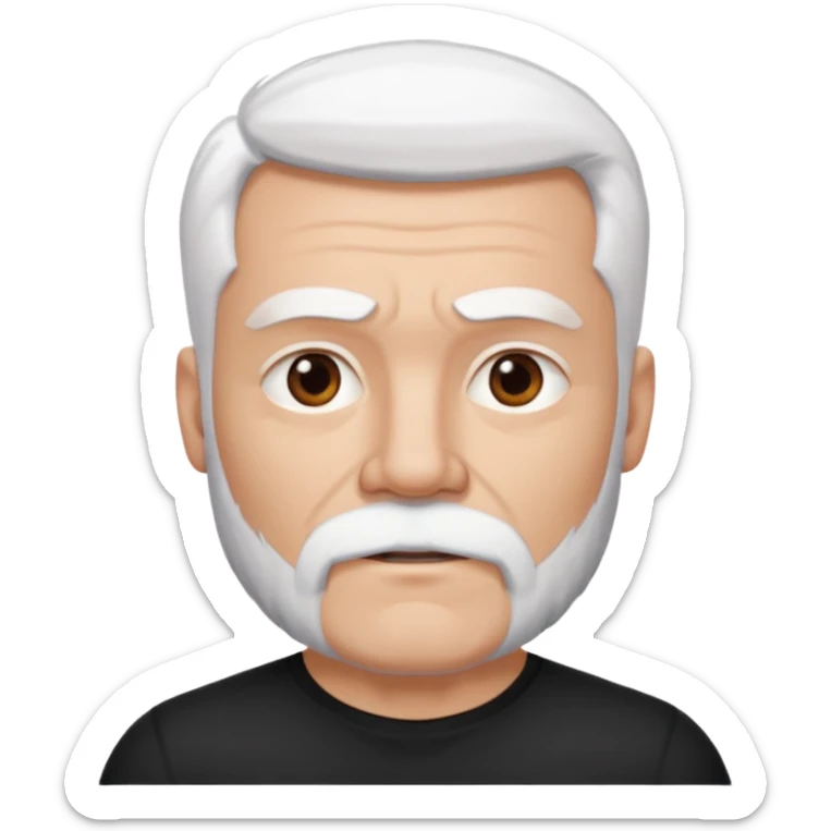 White haired muscled adult man with a black t-shirt. He has white beard with a short goatee. Dark brown eyes and some wrinkles. sticker