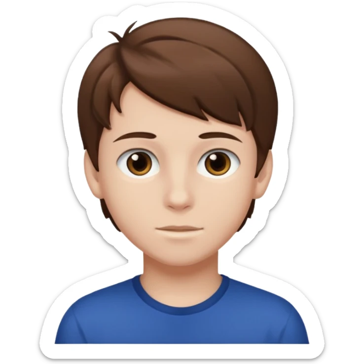 a teenage boy with brown hair and white skin with dark eyes sticker