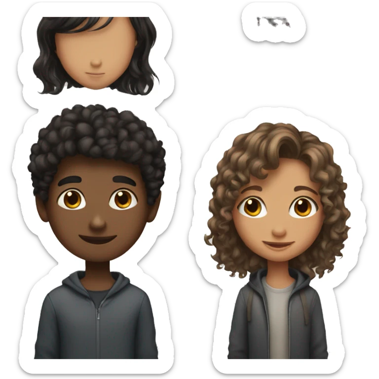 Girl with brown straight hair with boy with curly black hair sticker