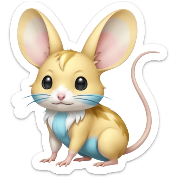 Mustard-gold-yellow and cyan-blue Gerbil-Jerboa-Minccino-Emolga-Pachirisu-Pokémon-Fakémon-hybrid-fusion-creature  sticker