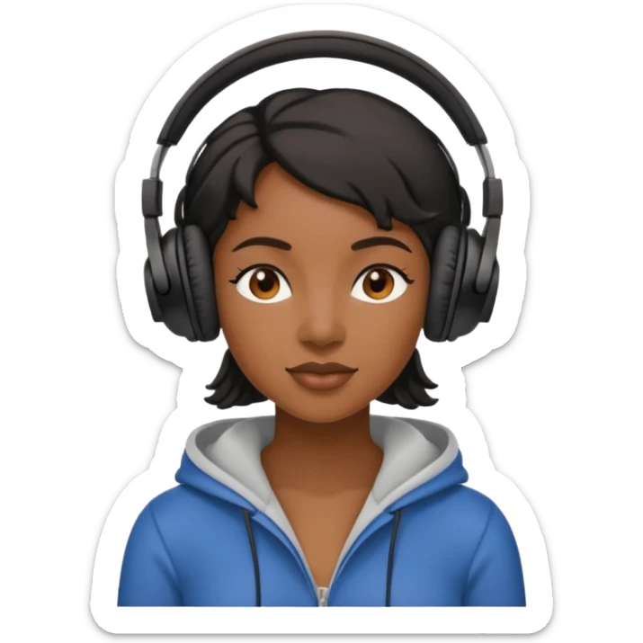 Black Woman with headphones on listening to Music  sticker