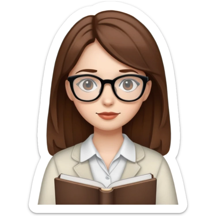 A girl with white skin , brown hair, black eyes who is a English teacher sticker