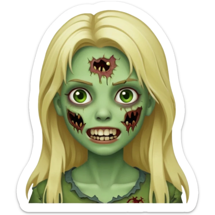 girl zombie with blonde long hair with teeth green skin and with no angry face sticker
