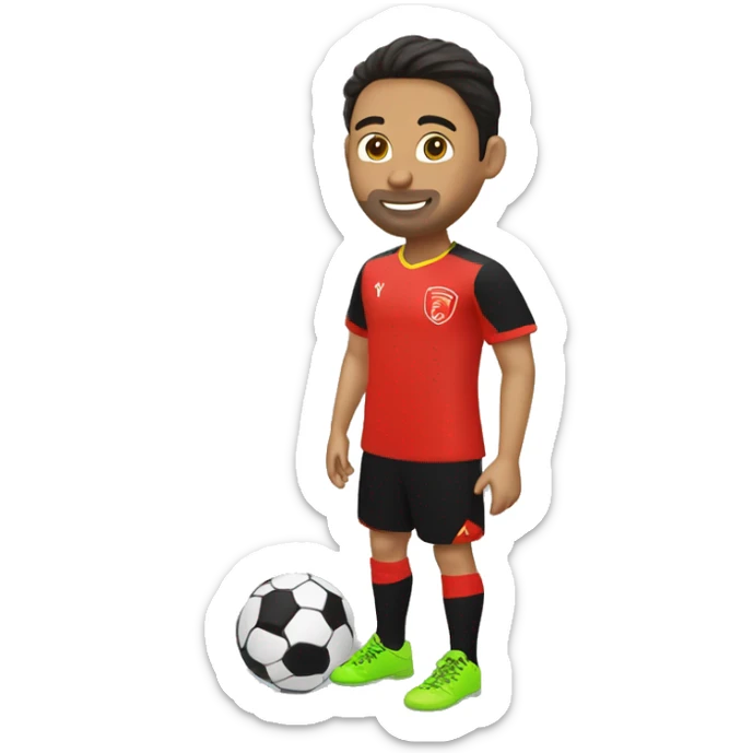 jugadora futsal pateando la pelota remera roja y negrea sticker