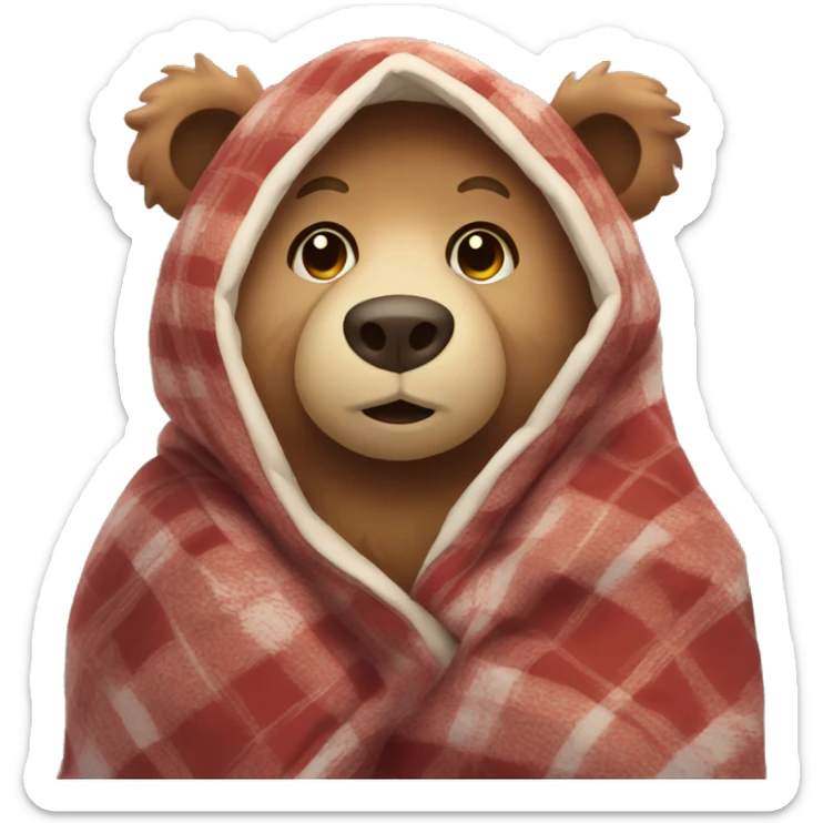 bear cozy in blanket sticker