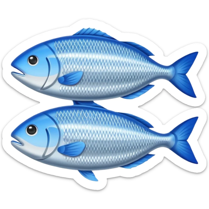 Fish dishes avatar in bright emoji-style illustration. Grilled fish, fillets, and seafood, blue and silver tones, simple shapes, flat design, fresh and flavorful. sticker
