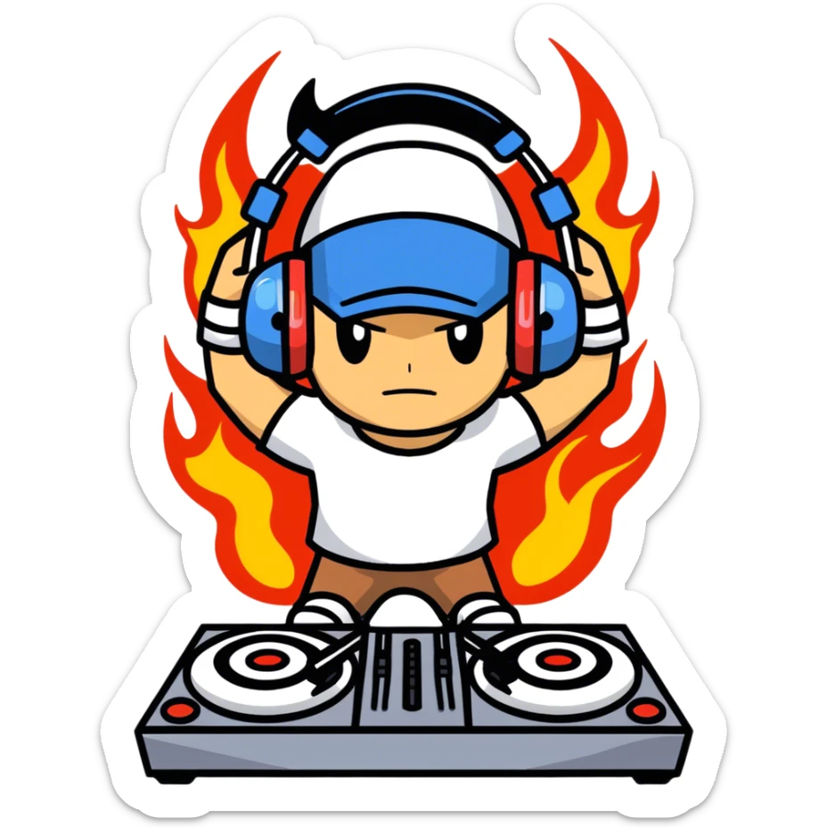 Hot handsomeb muscular 6ft tall ash ketchum being a  dj and his music is on fire sticker