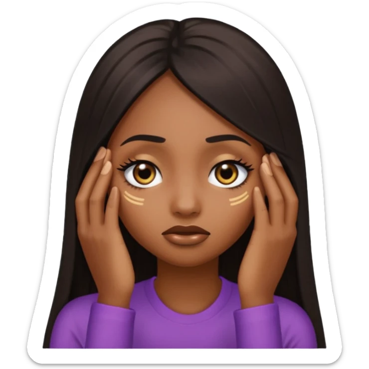 black girl with long straight hair and long false lashes, facepalming, emoji style sticker