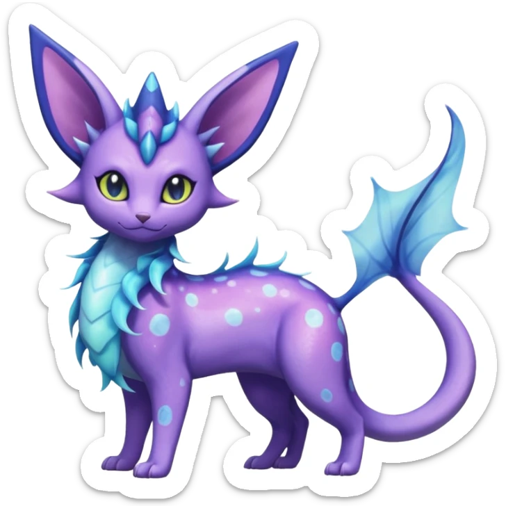 Shiny Nebulae Purrloin-Espeon-Lumineon-Vaporeon-Amaura-Dragonair-Fakémon-hybrid-creature (full body)  sticker
