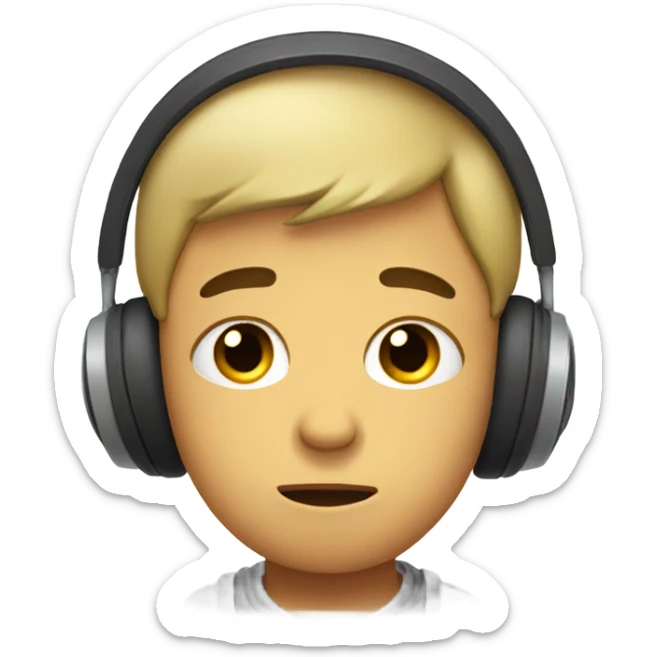 Sad boy crying with tears in his eyes and wearing headphones sticker