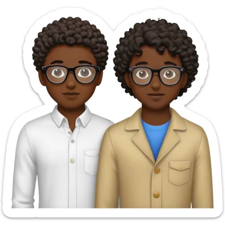 gay boys couple, one boy dark skin, wavy hair and black glasses and the other boy dark skin, curly hair, clear glasses sticker