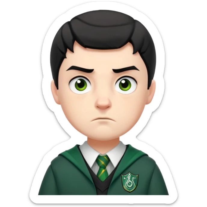 Jamie Yeates is Marcus Flint in harry potter, wear hogwarts slytherin uniform, short black hair, bulky face, often scowling or looking grumpy give him an intimidating presence sticker