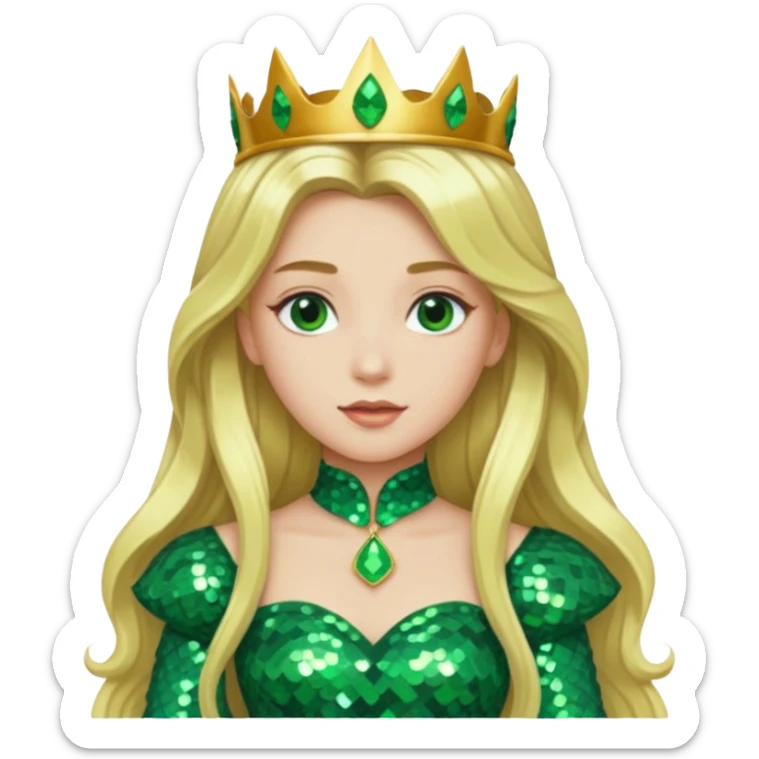 Princess Ozma from the Wizard of Oz with long blonde hair, green sequin outfit sticker