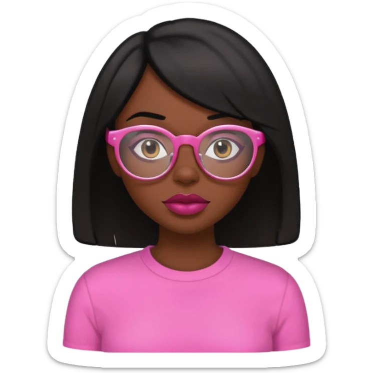Dark skin girl  adult with black bob and big lips with glasses and pink shirt  sticker