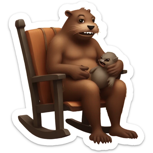 Giant beaver man in rocking chair petting his demon pet sticker