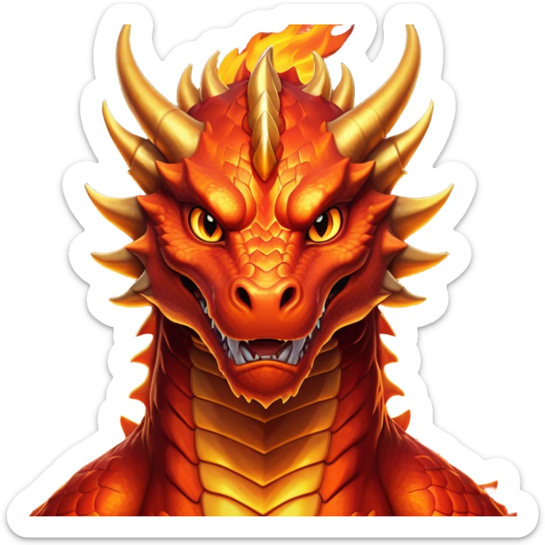 cinematic-noble-fierce-fire-dragon-portrait-emoji,-poised-and-imposing,-with-a-muscular,-scaled-body-ablaze-in-fiery-hues-of-crimson,-molten-orange,-and-molten-gold,-and-intense,-burning-eyes-that-mirror-the-heart-of-a-volcano;-rendered in detail sticker