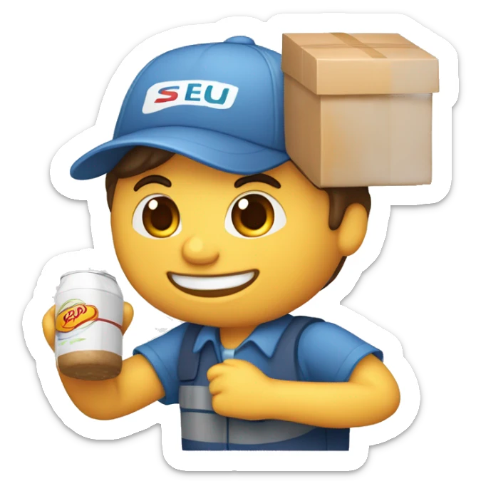 a delivery person with an order with the following text "seu pedido saiu para entrega"  sticker