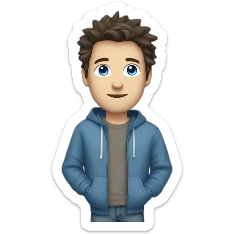white male adult, Dark Brown Spikey Hair, Blue Eyes, Grey Hoodie, Blue Jeans, Converse shoes sticker
