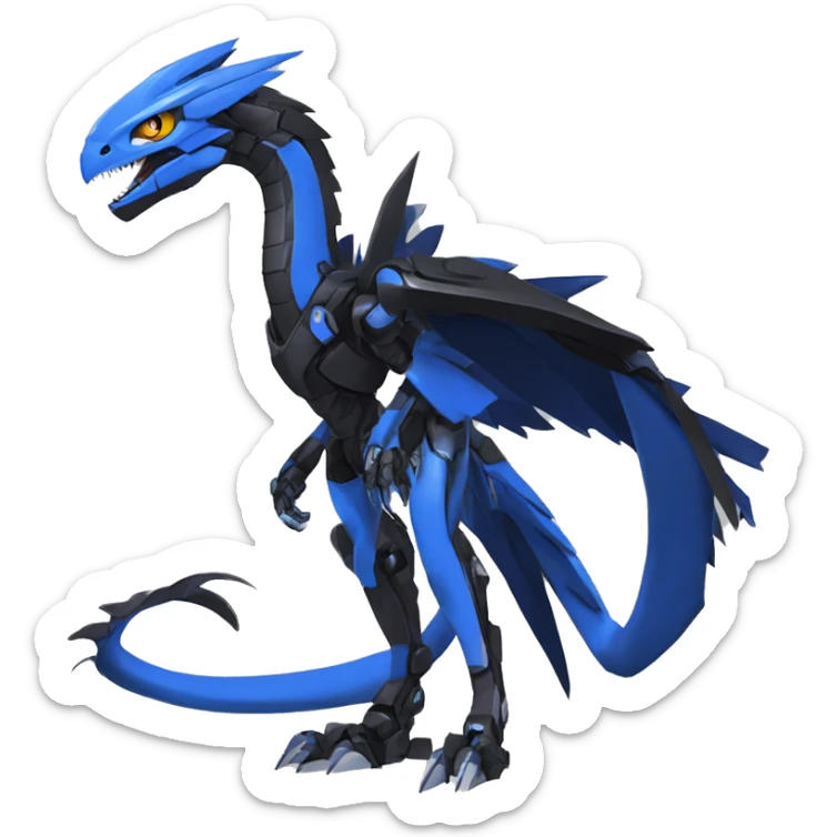  Cool Edgy Futuristic Black Blue Digimon-Fakemon-Raptor-Dragon-Mecha full body sticker