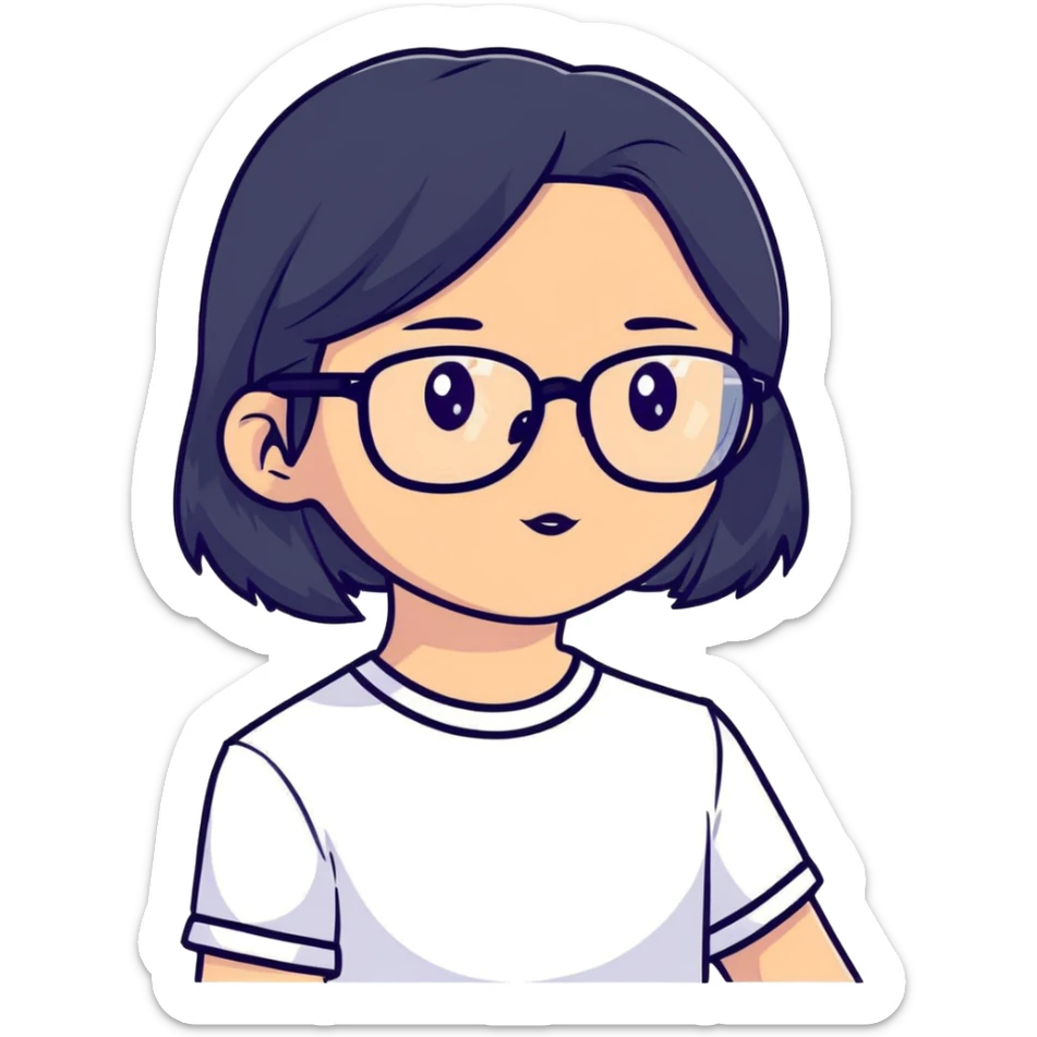 young Vietnamese girl with shoulder-length black hair and glasses sticker